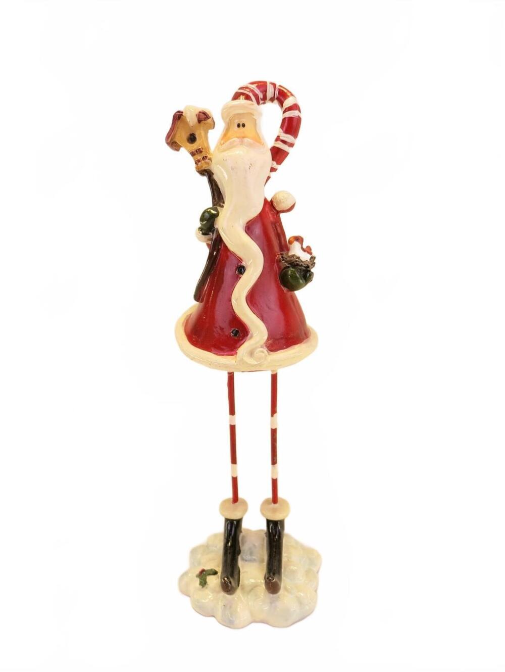 Vintage Skinny Legged Pencil Santa Claus Statue 7" with Birdhouse